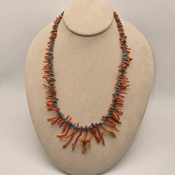 Natural Mediterranean Branch Coral with Turquoise Necklace - Picture 2 of 7